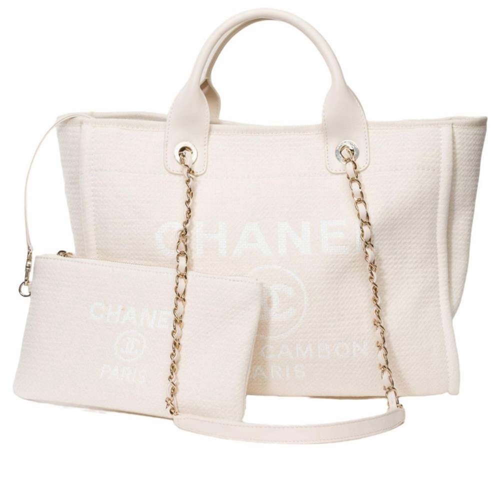 CHANEL Amazing Deauville tote bag in off white canvas, SHW